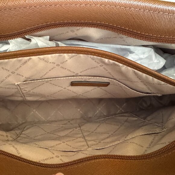 Michael Kors Sady Large Logo Canvas Top-Zip Laptop Travel Tote Brown - Picture 5 of 11